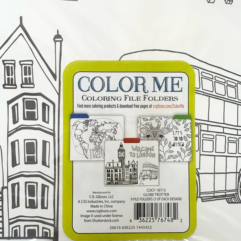 Color Me Set Of 9 Coloring File Folders Globe Trotter Travel New Open Package
